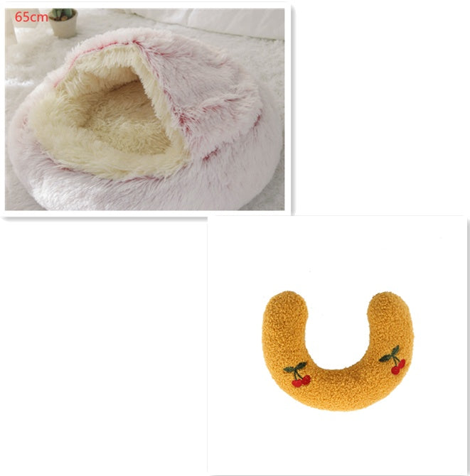 2-in-1 Winter Pet Bed for Dogs and Cats, Round Plush, Soft, Warm House - BarkandMeow
