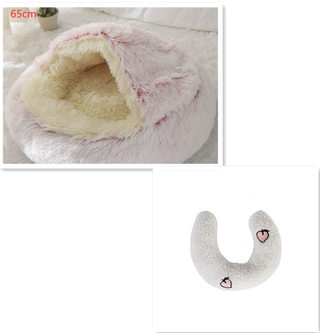 2-in-1 Winter Pet Bed for Dogs and Cats, Round Plush, Soft, Warm House - BarkandMeow