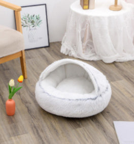2-in-1 Winter Pet Bed for Dogs and Cats, Round Plush, Soft, Warm House - BarkandMeow