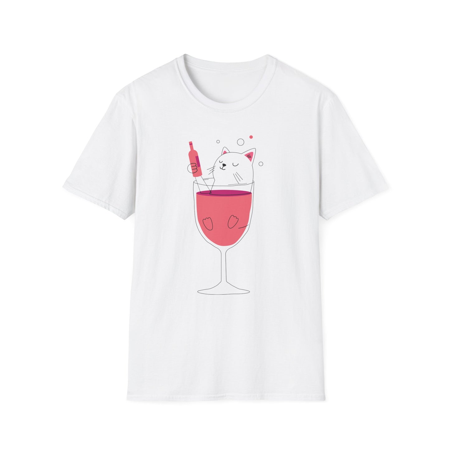 Cute Cat Wine Lover T-Shirt, Funny Pet Lover Gift, Unisex Softstyle Tee, Perfect for Parties, Birthdays, Wine Night, Cat Moms - BarkandMeow