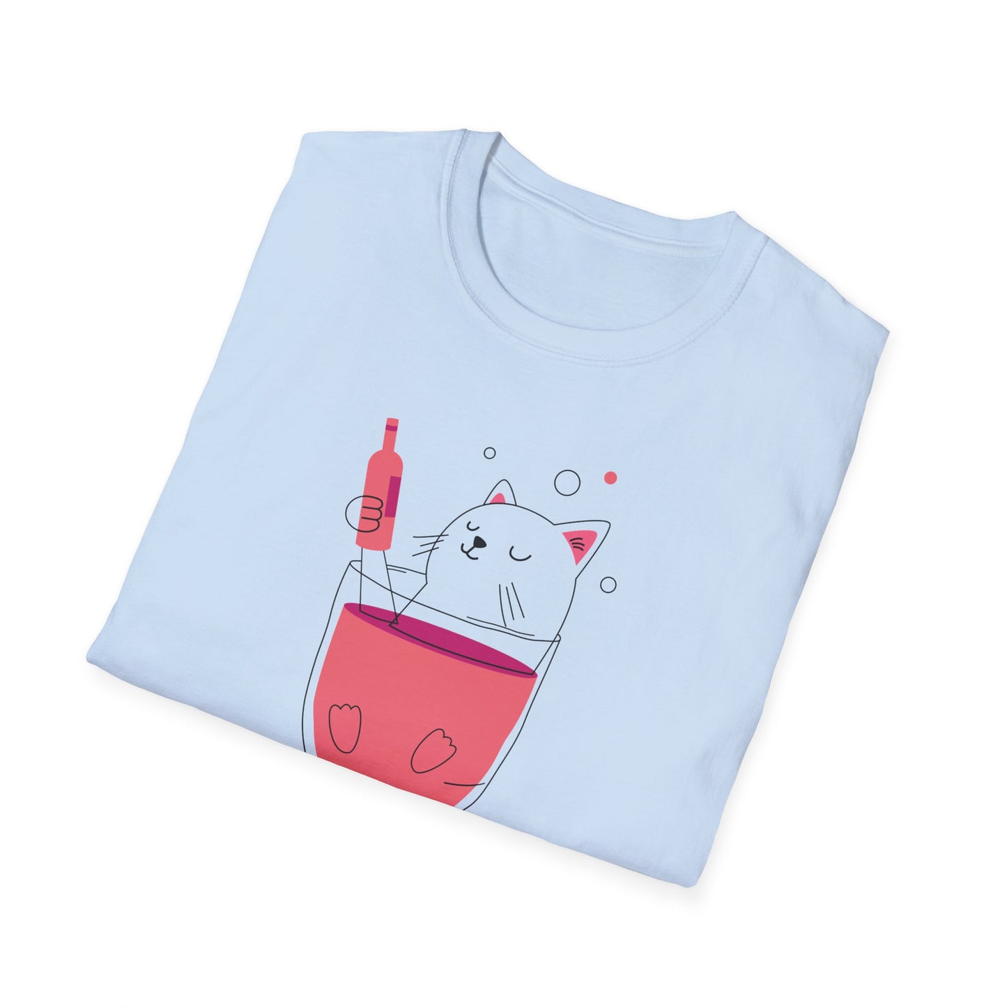 Cute Cat Wine Lover T-Shirt, Funny Pet Lover Gift, Unisex Softstyle Tee, Perfect for Parties, Birthdays, Wine Night, Cat Moms - BarkandMeow