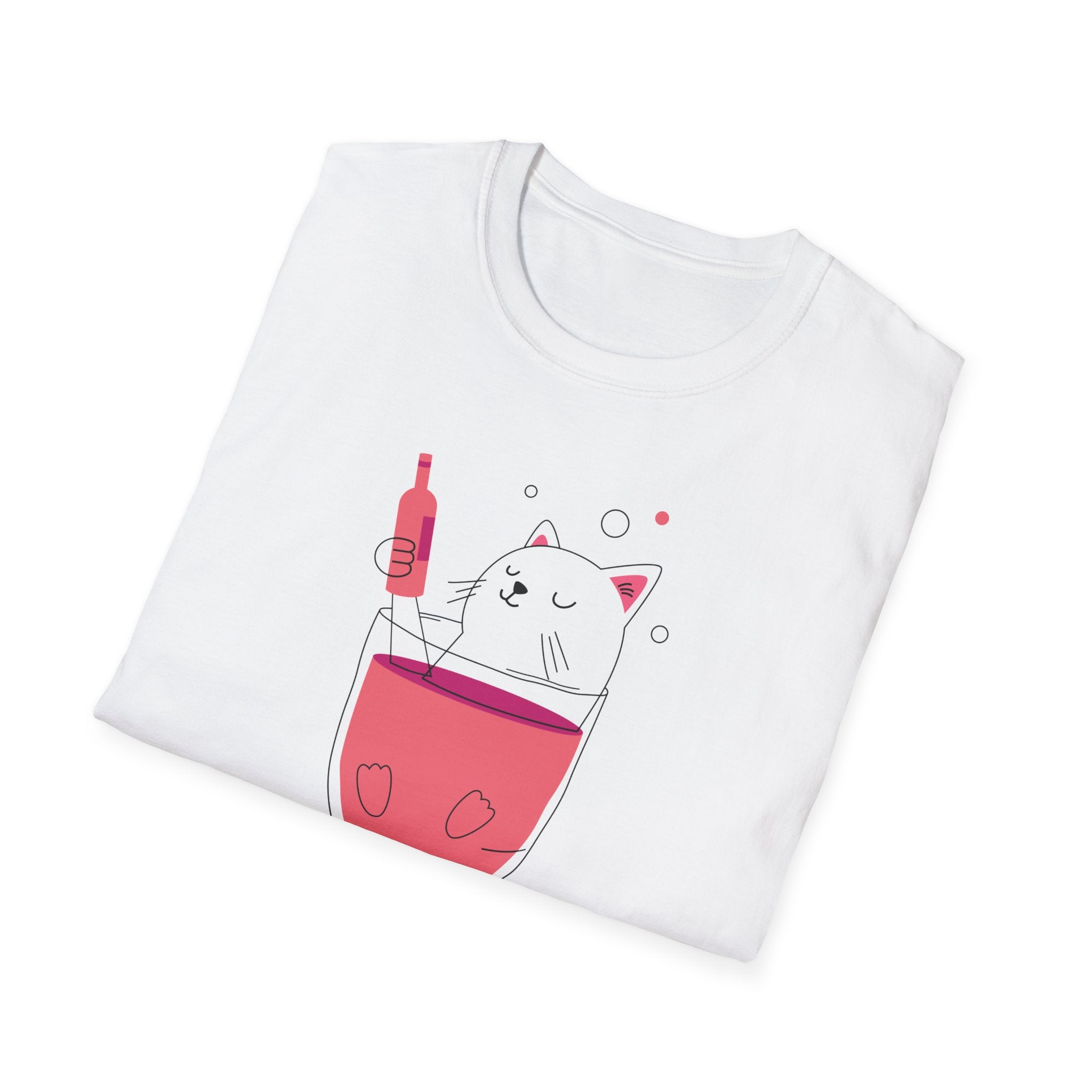 Cute Cat Wine Lover T-Shirt, Funny Pet Lover Gift, Unisex Softstyle Tee, Perfect for Parties, Birthdays, Wine Night, Cat Moms - BarkandMeow