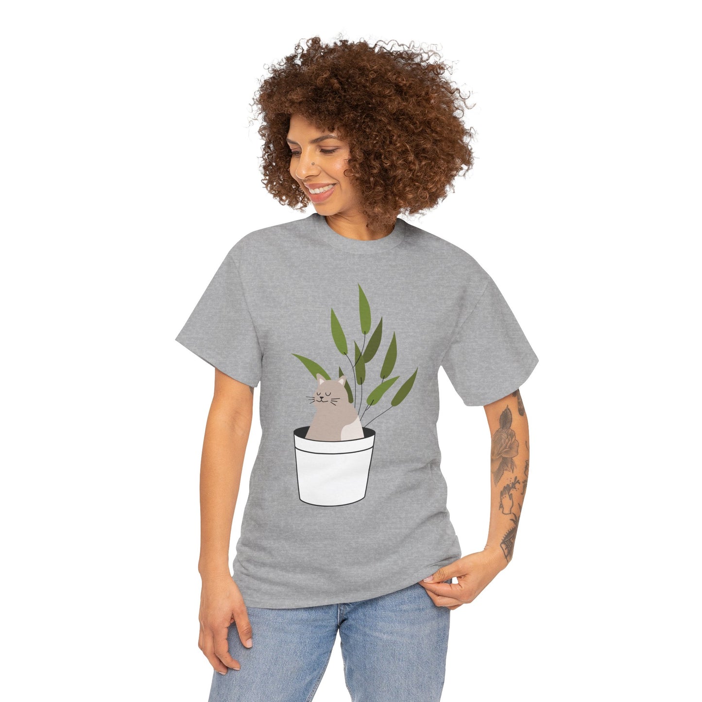 Unisex Cat Plant Tee: Cute Cat Shirt, Animal Lover Gift, Funny Gardening Top, Pet Owner Apparel, Casual Everyday Wear