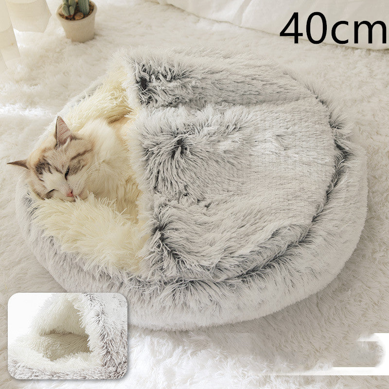 2-in-1 Winter Pet Bed for Dogs and Cats, Round Plush, Soft, Warm House - BarkandMeow