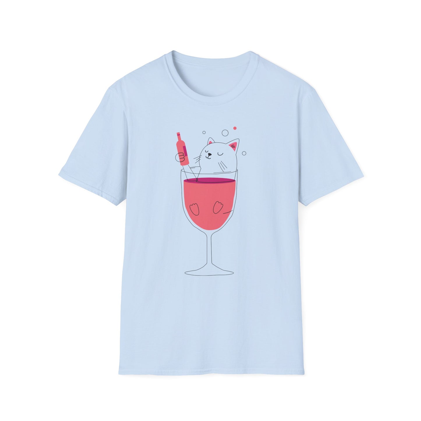 Cute Cat Wine Lover T-Shirt, Funny Pet Lover Gift, Unisex Softstyle Tee, Perfect for Parties, Birthdays, Wine Night, Cat Moms - BarkandMeow