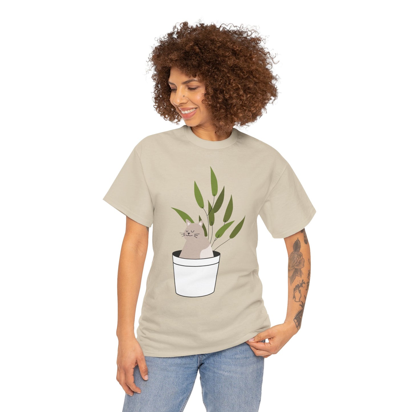 Unisex Cat Plant Tee: Cute Cat Shirt, Animal Lover Gift, Funny Gardening Top, Pet Owner Apparel, Casual Everyday Wear