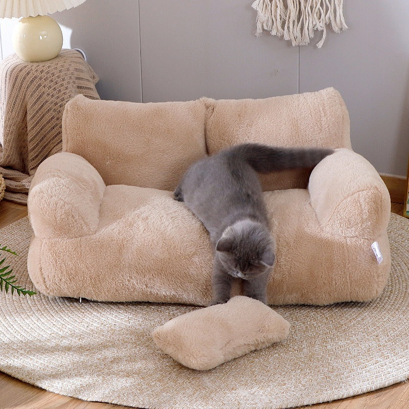 Luxury Plush Cat Bed – Warm, Cozy Sofa for Cats & Small Dogs - BarkandMeow