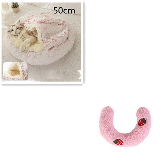 2-in-1 Winter Pet Bed for Dogs and Cats, Round Plush, Soft, Warm House - BarkandMeow
