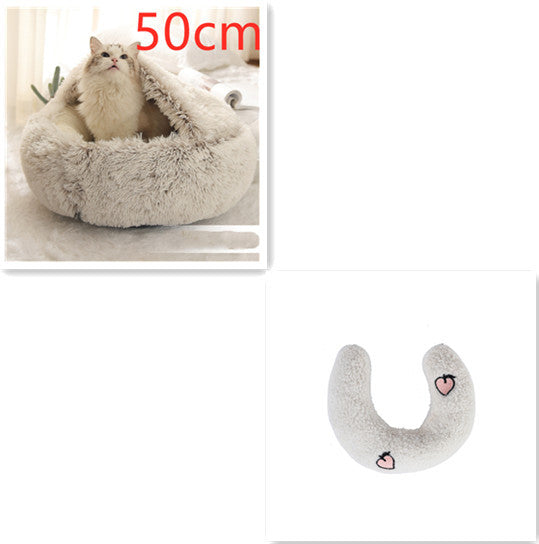 2-in-1 Winter Pet Bed for Dogs and Cats, Round Plush, Soft, Warm House - BarkandMeow
