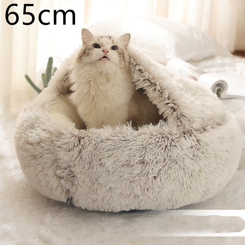 2-in-1 Winter Pet Bed for Dogs and Cats, Round Plush, Soft, Warm House - BarkandMeow