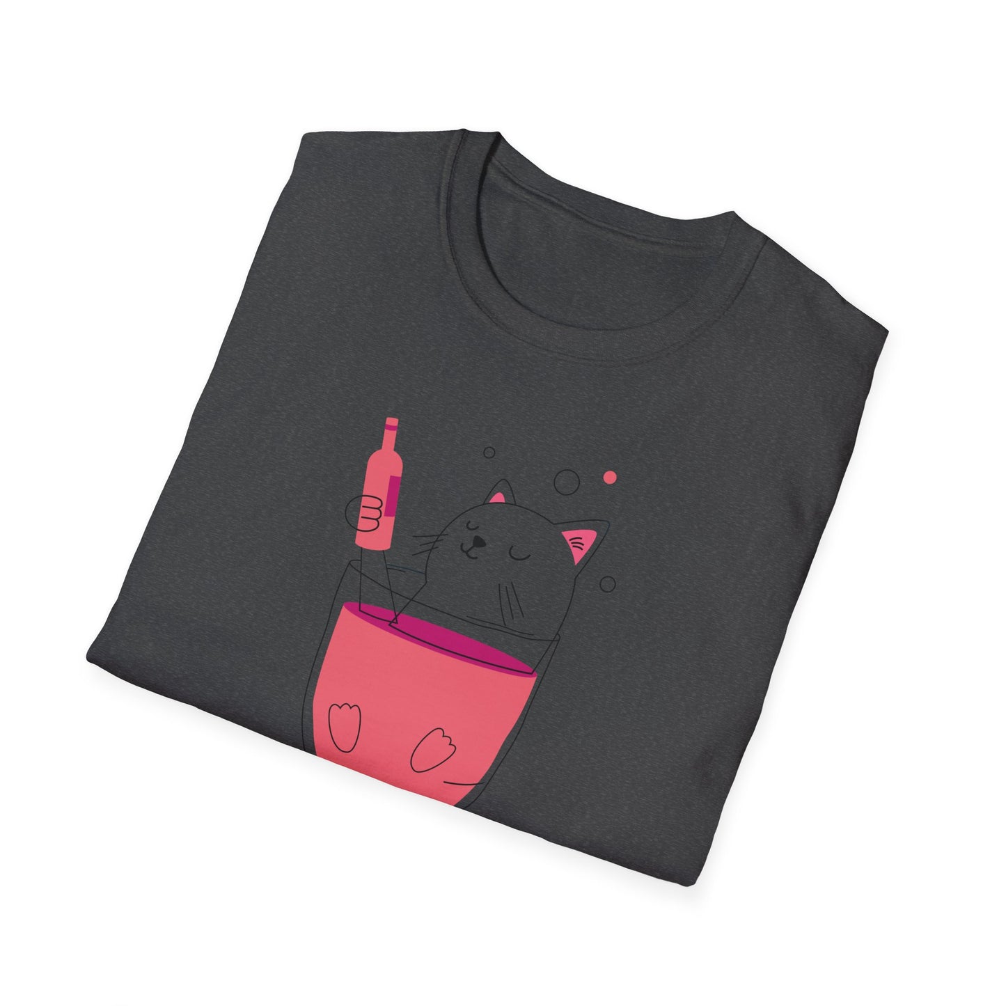 Cute Cat Wine Lover T-Shirt, Funny Pet Lover Gift, Unisex Softstyle Tee, Perfect for Parties, Birthdays, Wine Night, Cat Moms - BarkandMeow