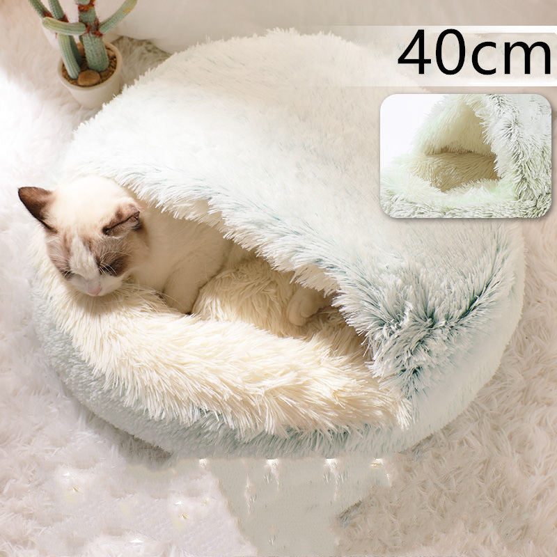 2-in-1 Winter Pet Bed for Dogs and Cats, Round Plush, Soft, Warm House - BarkandMeow