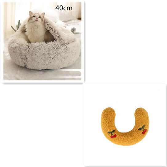 2-in-1 Winter Pet Bed for Dogs and Cats, Round Plush, Soft, Warm House - BarkandMeow