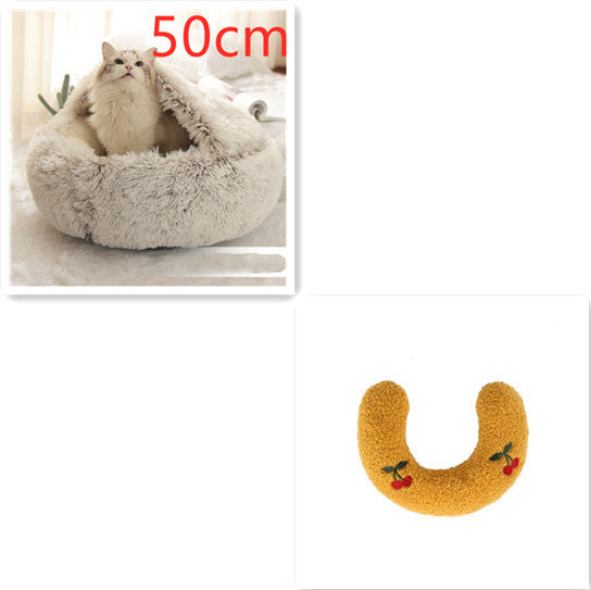 2-in-1 Winter Pet Bed for Dogs and Cats, Round Plush, Soft, Warm House - BarkandMeow