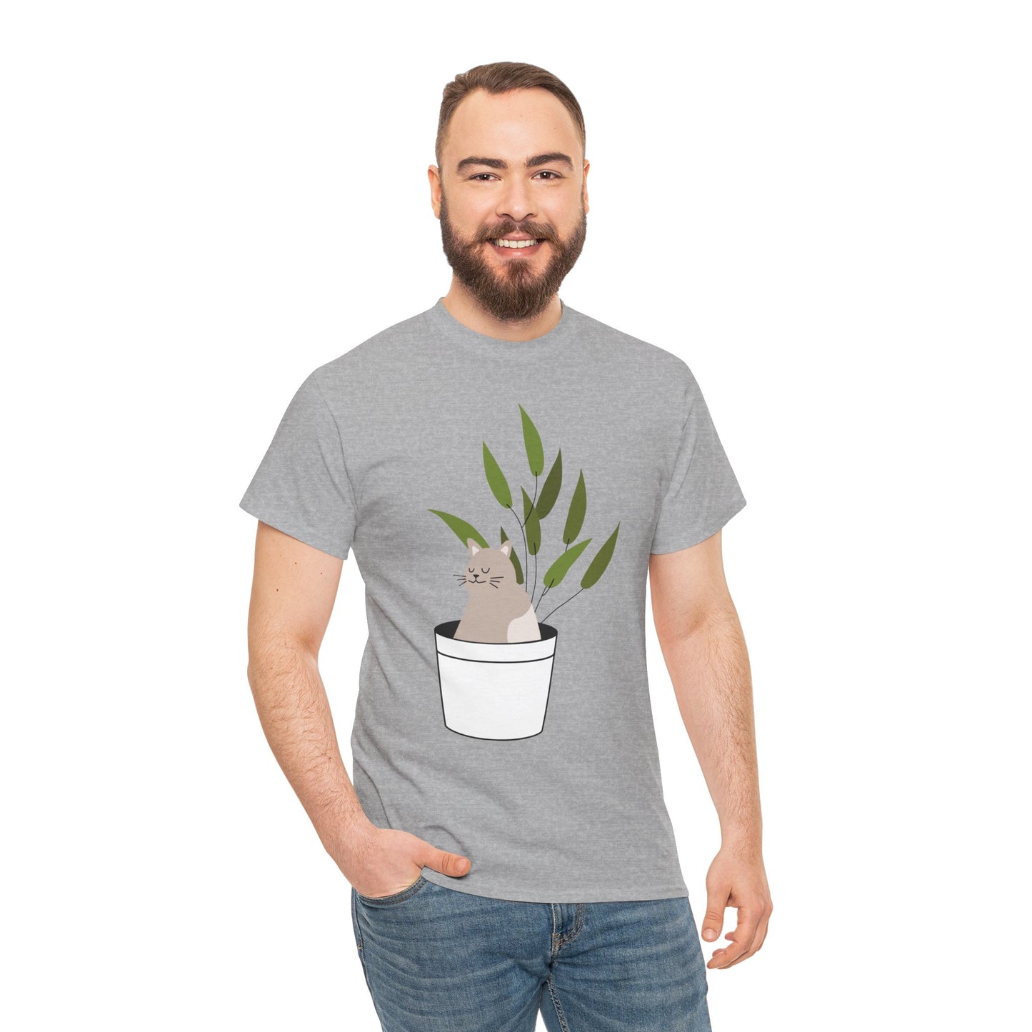 Unisex Cat Plant Tee: Cute Cat Shirt, Animal Lover Gift, Funny Gardening Top, Pet Owner Apparel, Casual Everyday Wear