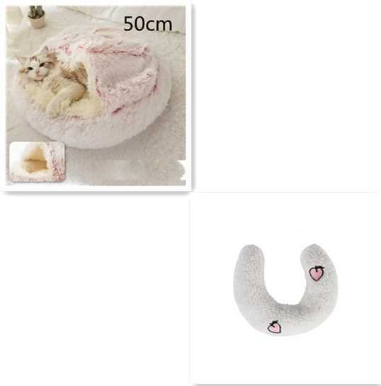 2-in-1 Winter Pet Bed for Dogs and Cats, Round Plush, Soft, Warm House - BarkandMeow