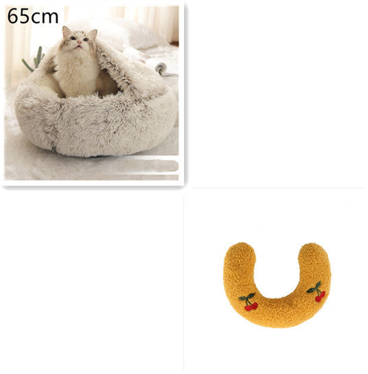 2-in-1 Winter Pet Bed for Dogs and Cats, Round Plush, Soft, Warm House - BarkandMeow