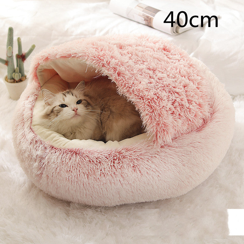 2-in-1 Winter Pet Bed for Dogs and Cats, Round Plush, Soft, Warm House - BarkandMeow