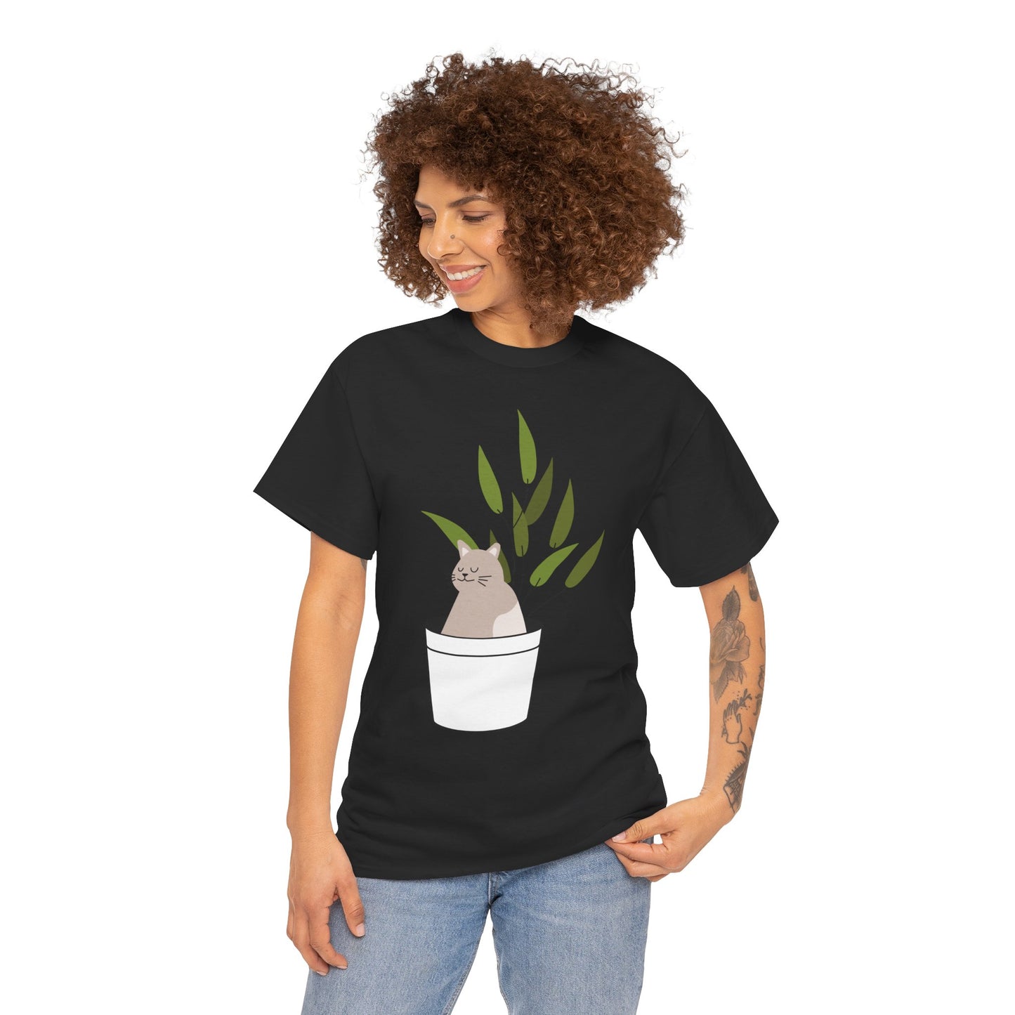 Unisex Cat Plant Tee: Cute Cat Shirt, Animal Lover Gift, Funny Gardening Top, Pet Owner Apparel, Casual Everyday Wear