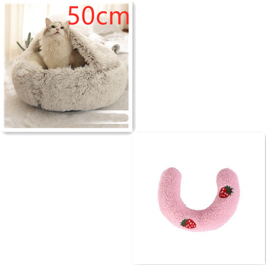 2-in-1 Winter Pet Bed for Dogs and Cats, Round Plush, Soft, Warm House - BarkandMeow