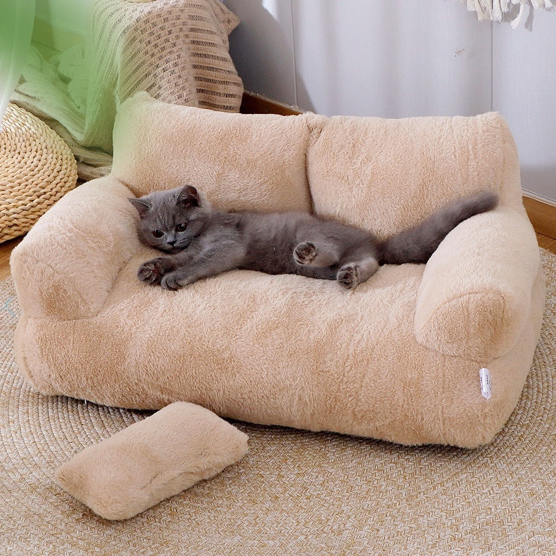 Luxury Plush Cat Bed – Warm, Cozy Sofa for Cats & Small Dogs - BarkandMeow