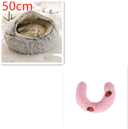 2-in-1 Winter Pet Bed for Dogs and Cats, Round Plush, Soft, Warm House - BarkandMeow