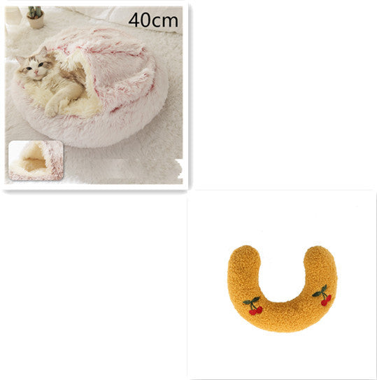 2-in-1 Winter Pet Bed for Dogs and Cats, Round Plush, Soft, Warm House - BarkandMeow