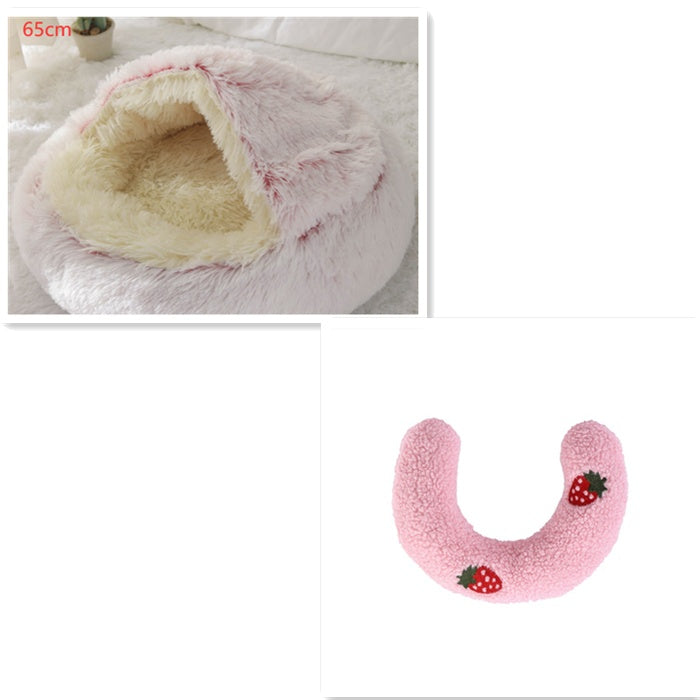 2-in-1 Winter Pet Bed for Dogs and Cats, Round Plush, Soft, Warm House - BarkandMeow