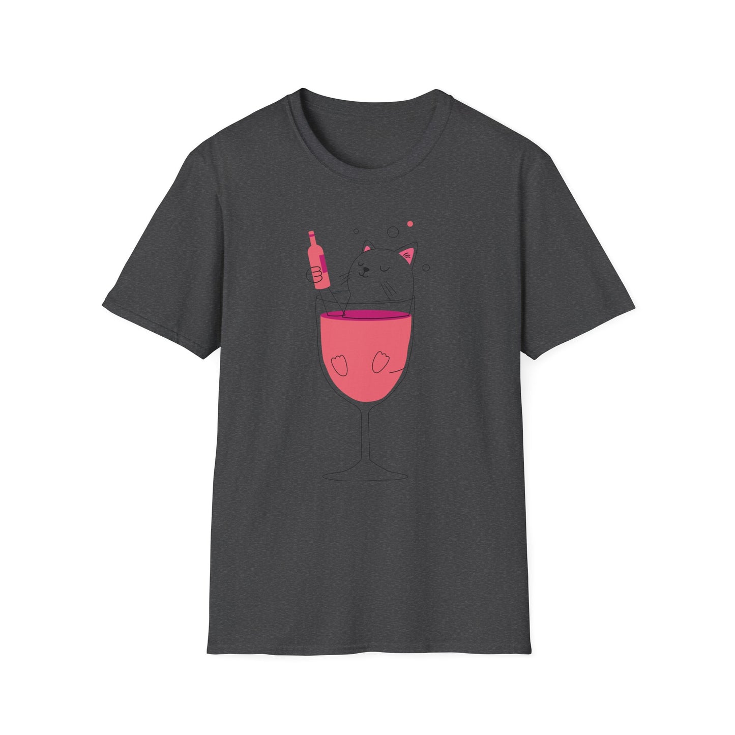 Cute Cat Wine Lover T-Shirt, Funny Pet Lover Gift, Unisex Softstyle Tee, Perfect for Parties, Birthdays, Wine Night, Cat Moms - BarkandMeow