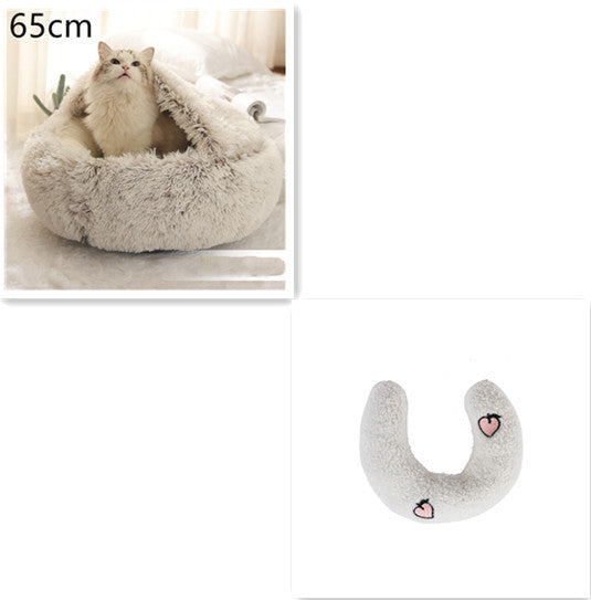 2-in-1 Winter Pet Bed for Dogs and Cats, Round Plush, Soft, Warm House - BarkandMeow