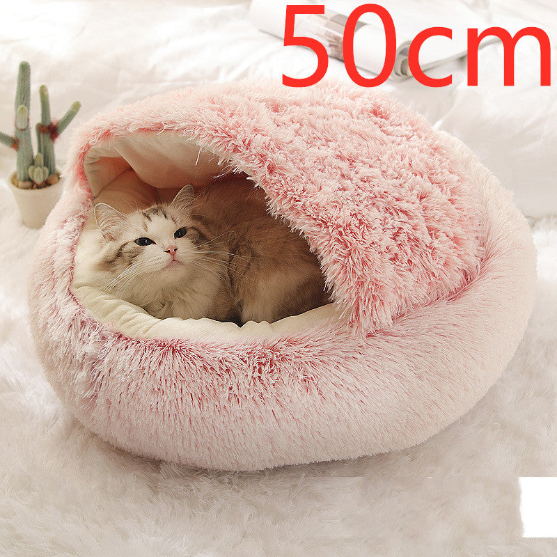 2-in-1 Winter Pet Bed for Dogs and Cats, Round Plush, Soft, Warm House - BarkandMeow