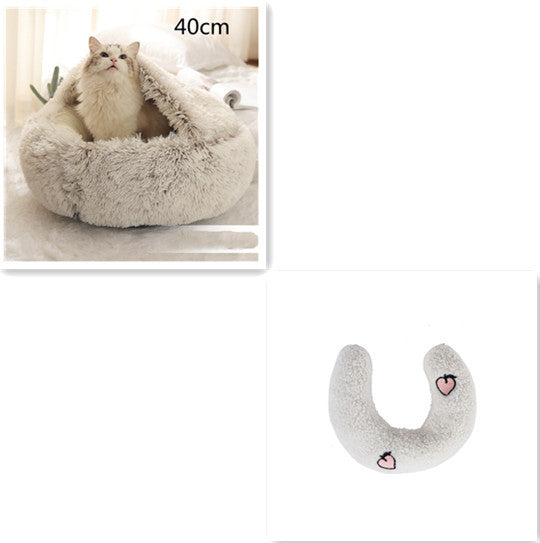 2-in-1 Winter Pet Bed for Dogs and Cats, Round Plush, Soft, Warm House - BarkandMeow