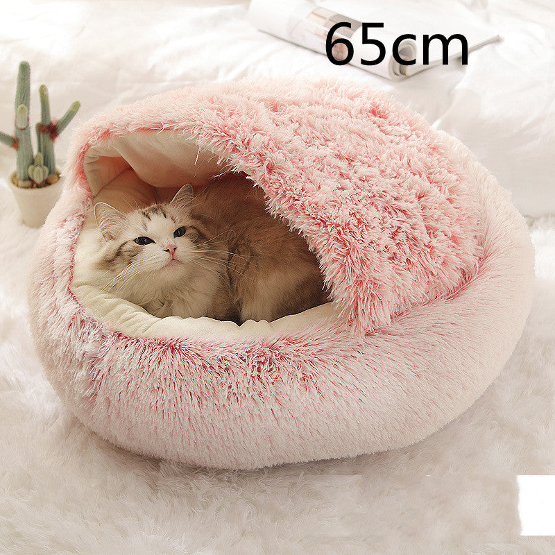 2-in-1 Winter Pet Bed for Dogs and Cats, Round Plush, Soft, Warm House - BarkandMeow
