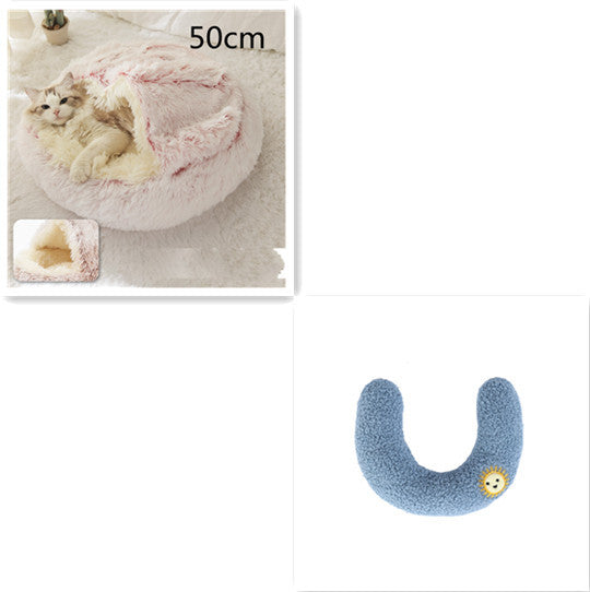 2-in-1 Winter Pet Bed for Dogs and Cats, Round Plush, Soft, Warm House - BarkandMeow