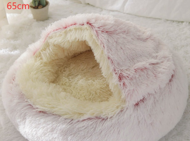 2-in-1 Winter Pet Bed for Dogs and Cats, Round Plush, Soft, Warm House - BarkandMeow