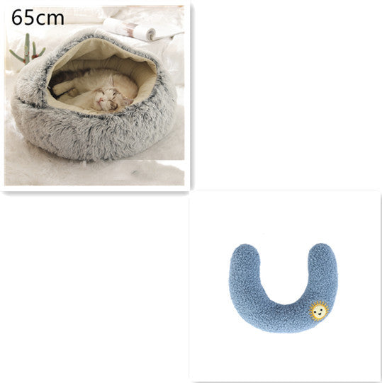 2-in-1 Winter Pet Bed for Dogs and Cats, Round Plush, Soft, Warm House - BarkandMeow