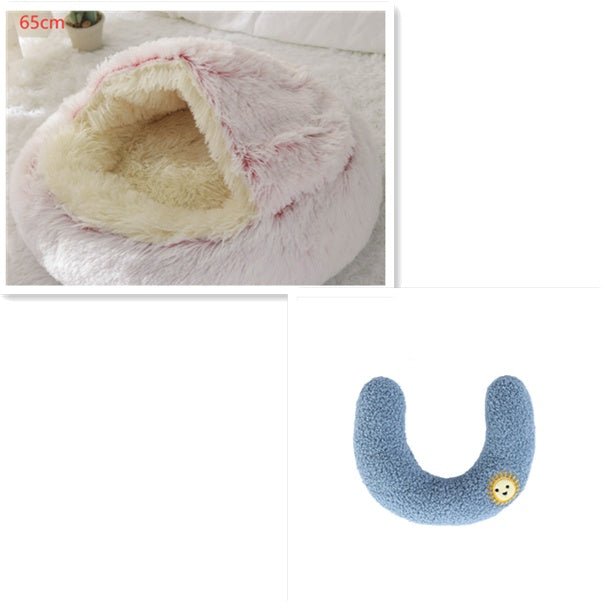 2-in-1 Winter Pet Bed for Dogs and Cats, Round Plush, Soft, Warm House - BarkandMeow