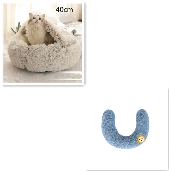 2-in-1 Winter Pet Bed for Dogs and Cats, Round Plush, Soft, Warm House - BarkandMeow