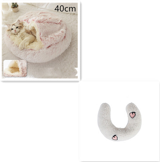 2-in-1 Winter Pet Bed for Dogs and Cats, Round Plush, Soft, Warm House - BarkandMeow