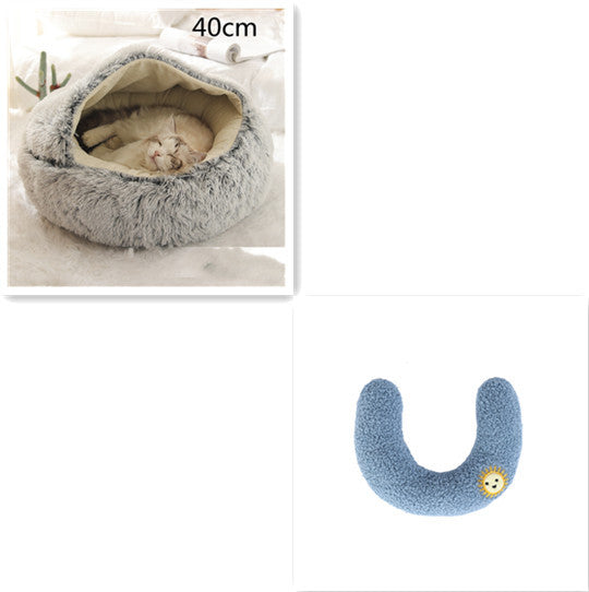 2-in-1 Winter Pet Bed for Dogs and Cats, Round Plush, Soft, Warm House - BarkandMeow