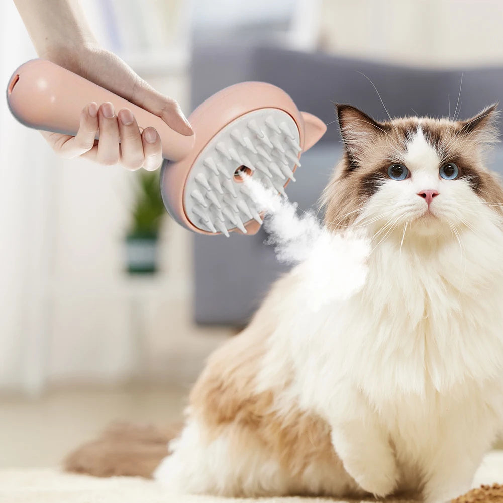 Rechargeable Mist Cat & Dog Grooming Brush – Self-Cleaning & Multifunctional - BarkandMeow