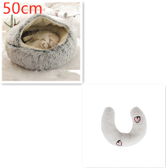2-in-1 Winter Pet Bed for Dogs and Cats, Round Plush, Soft, Warm House - BarkandMeow