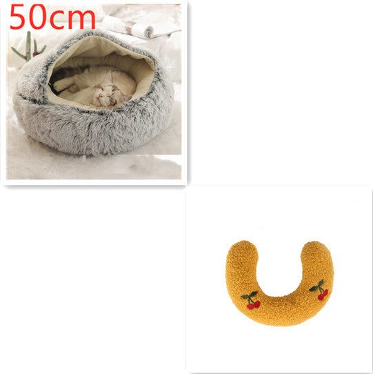 2-in-1 Winter Pet Bed for Dogs and Cats, Round Plush, Soft, Warm House - BarkandMeow