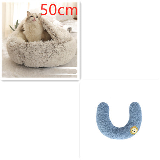 2-in-1 Winter Pet Bed for Dogs and Cats, Round Plush, Soft, Warm House - BarkandMeow