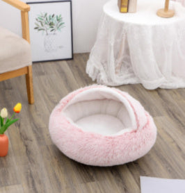 2-in-1 Winter Pet Bed for Dogs and Cats, Round Plush, Soft, Warm House - BarkandMeow