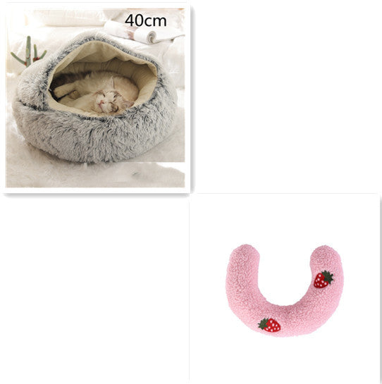 2-in-1 Winter Pet Bed for Dogs and Cats, Round Plush, Soft, Warm House - BarkandMeow