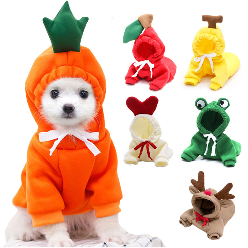 Cute Fruit Dog Hoodie – Warm Fleece Outfit for Small Pets - BarkandMeow