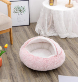 2-in-1 Winter Pet Bed for Dogs and Cats, Round Plush, Soft, Warm House - BarkandMeow