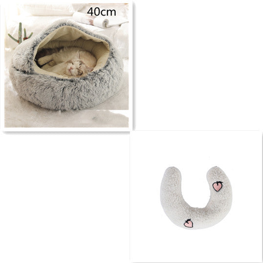 2-in-1 Winter Pet Bed for Dogs and Cats, Round Plush, Soft, Warm House - BarkandMeow