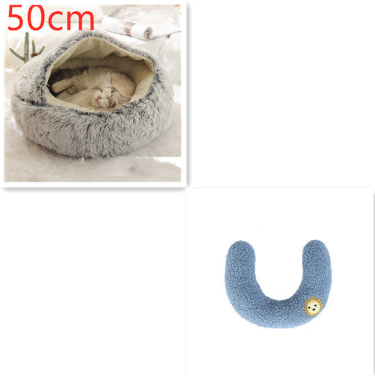 2-in-1 Winter Pet Bed for Dogs and Cats, Round Plush, Soft, Warm House - BarkandMeow